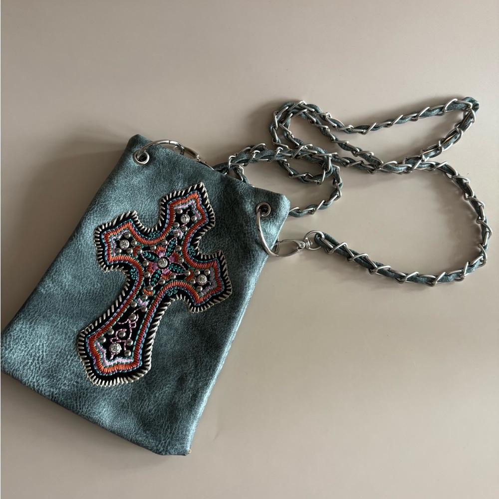 P&G Cross Body Teal Purse Stitched Cross